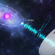 Artist’s impression of an FRB source (shown in blue) in orbit with a companion object (pink).